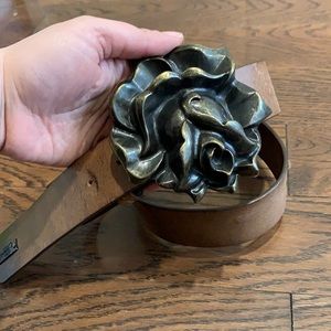 Soft Brown Leather Diesel Belt with Flower Buckle
